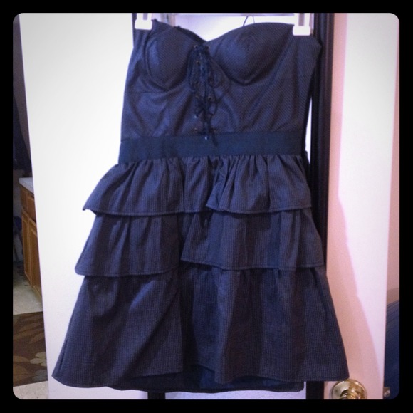 Strap less blue dress