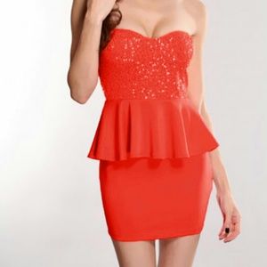 New Coral sequin pelplum dress