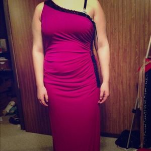 One shoulder purple prom dress