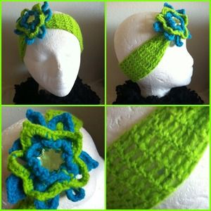 KNITTED HEADBAND GREEN AND BLUE COLOR