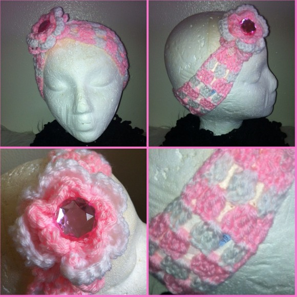 KNITTED HEADBAND WHITE & BABYPINK