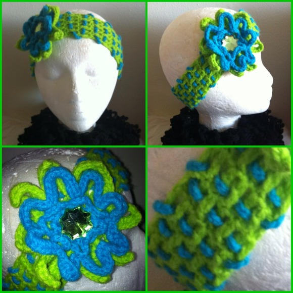 KNITTED HEADBAND BLUE & GREEN