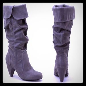 Grey Scrunch Knee Length Boots