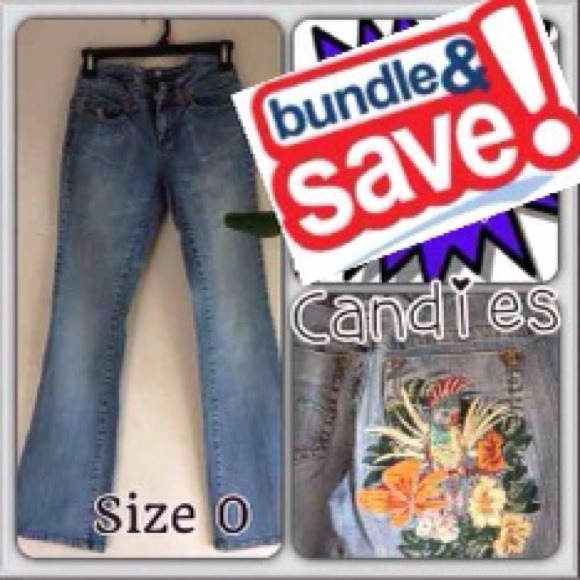F) Candie’s Embroidered Bootcut Jeans – Size 0, Floral Boho Y2K Style De - Picture 1 of 6
