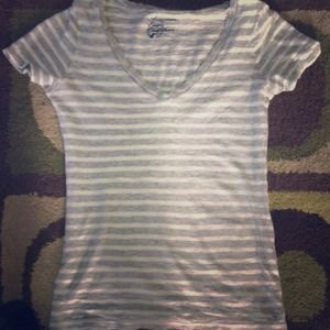 Grey and white striped American Eagle V-Neck Tee!