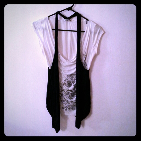 Sheer White T With Black Vest