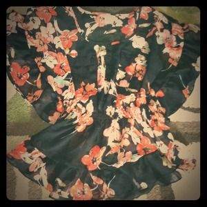 Black Blouse with Red and Pink Floral print!