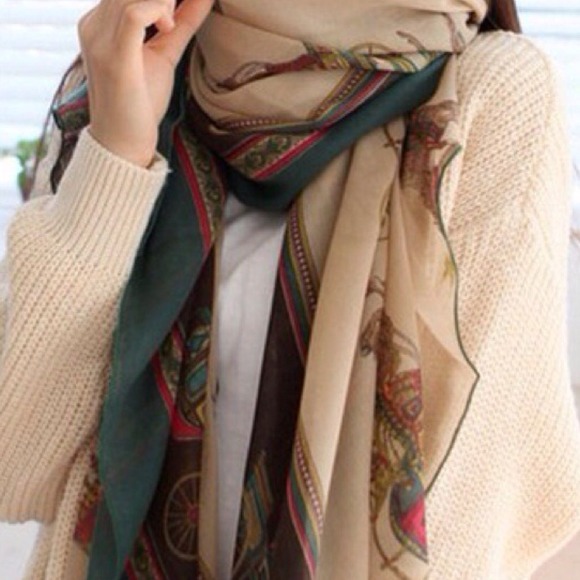 New green Gharry print long scarf