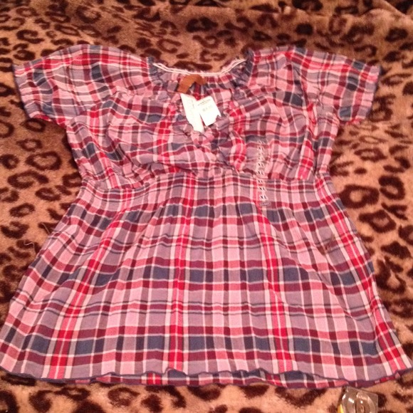 Red & Blue Plaid Maternity Top XL