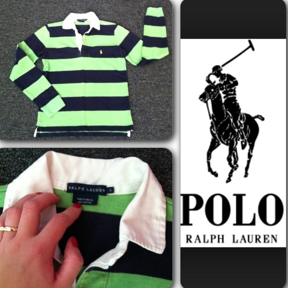 💕RALPH LAUREN green/blue striped polo