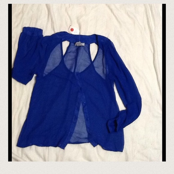 See through royal blue button up top