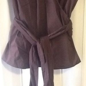 Brown shirt with wrap around closure