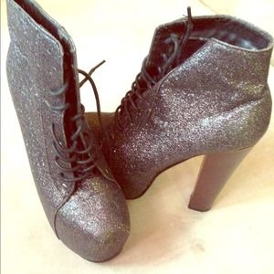 Black Glitter Bootie Heels