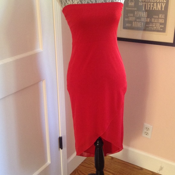 strapless red hi low tulip dress