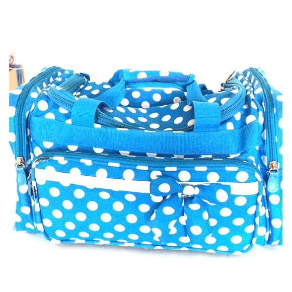 Blue and white overnight duffle bag large