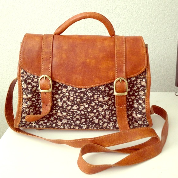 Brandy Melville leather/cloth floral satchel