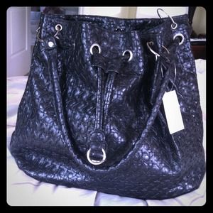 Large black purse with woven look