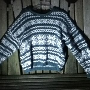 Bulky green and white winter sweater