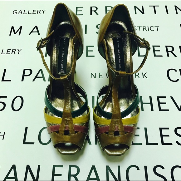 Leather T Strap Platform Pumps