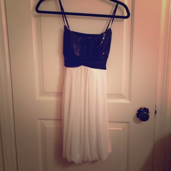 White and Black Sequin Babydoll Dress - Picture 1 of 2