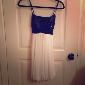 White and Black Sequin Babydoll Dress