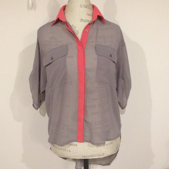 Chiffon high-low button-up