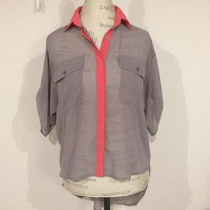 Chiffon high-low button-up