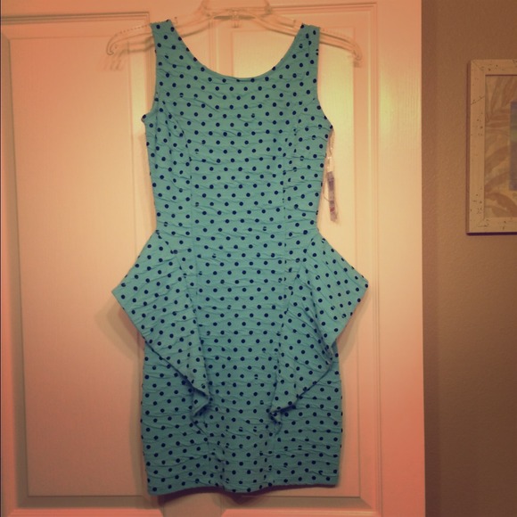 Peplum blue polka dot dress