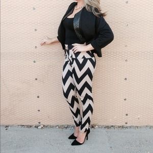 Chevron pants with gold zipper