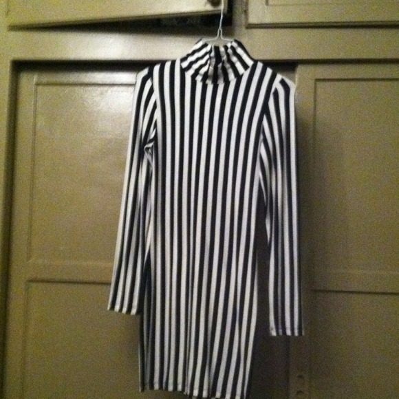 Black and white stripe turtleneck dress