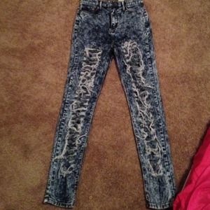 Acid wash distressed jeans