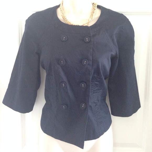 3/4 sleeve navy double breasted jacket
