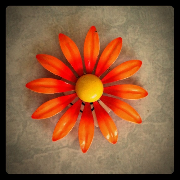 Orange Daisy Brooch, Vintage
