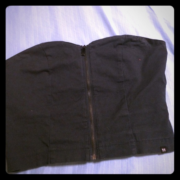 Dark blue crop zip up top
