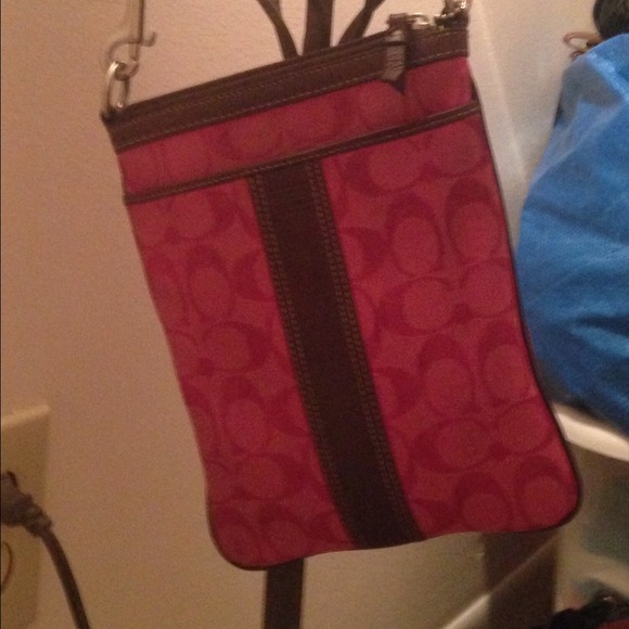 Pink & brown coach cross-shoulder purse