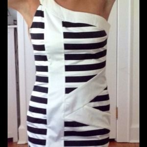 One Shoulder B&W Asym Stripe Dress NWT
