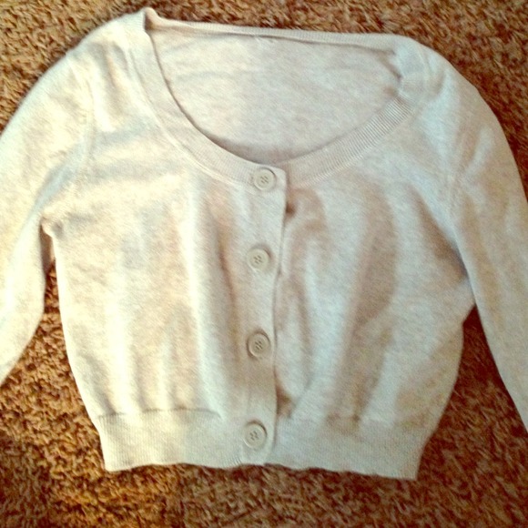 Gray cardigan.