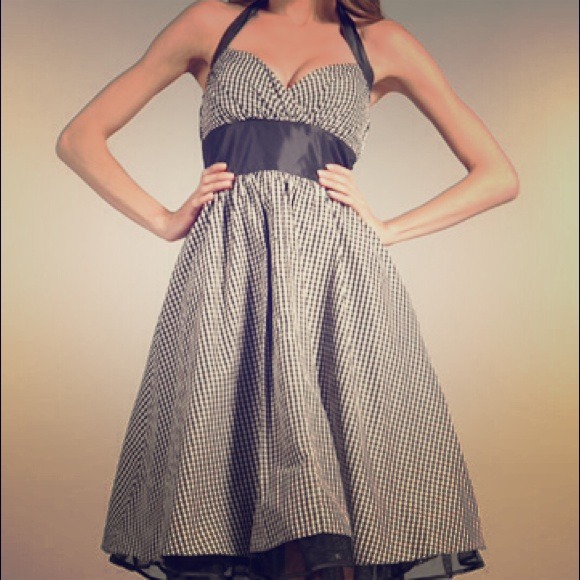 Betsey Johnson Black Gingham Halter Dress NWOT