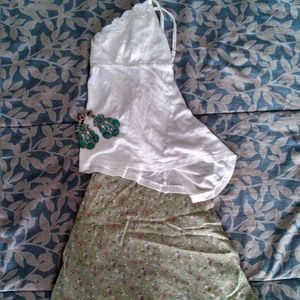 Pale green skirt with floral designs
