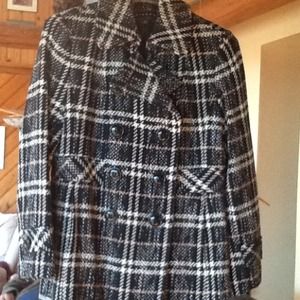 Giacca black/cream plaid 3/4 length coat