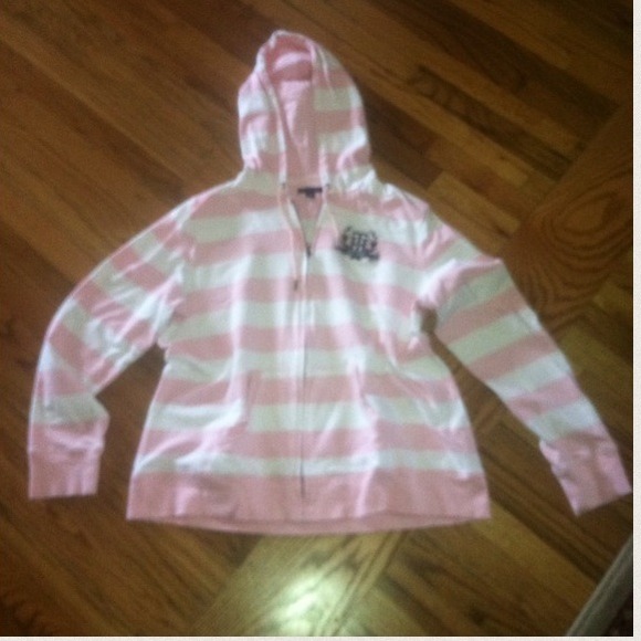 Tommy Hilfiger Pink & White Stripe zip up Hoodie