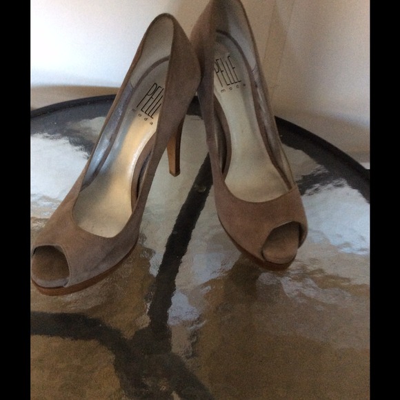 5 inch heel gray open toe heels.