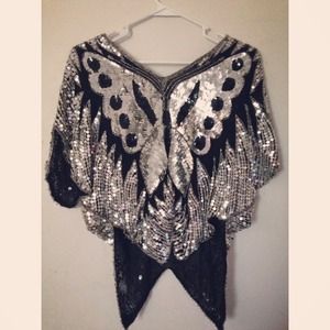 🚫RESERVED🚫Beautiful Vintage Sequined Hi-low Top!