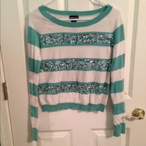 A mint and white striped sweater w/ sequins!