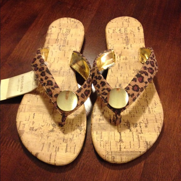 Leopard print flip flops