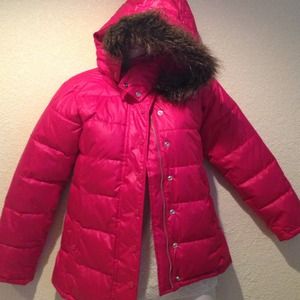Cute hot pink feather puffy coat