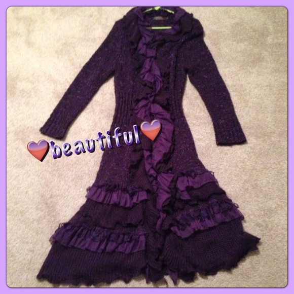 💜Deep Purple Long Crocheted Sweater💜