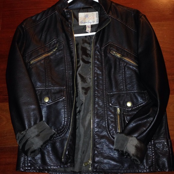 American rag dark brown leather jacket
