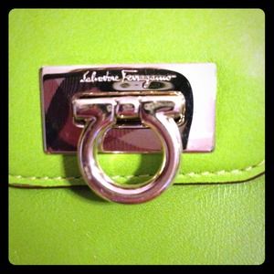 Ferragamo Lime Green French Wallet in Calfskin