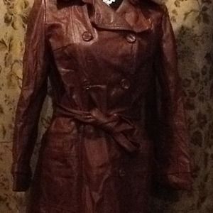 Rich Mahogany Brown Leather Trench Coat